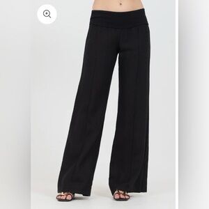 FRESH LAUNDRY Linen Foldover Pants Black Wide-Leg Women's Size XS $198